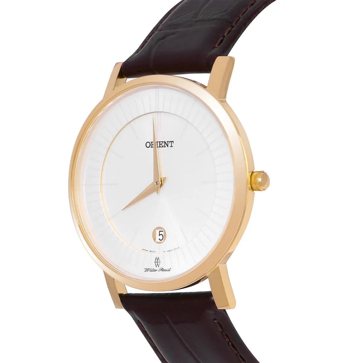 Orient Men's Quartz Watch - Classic White Dial Brown Leather Strap Date | FGW01008W0
