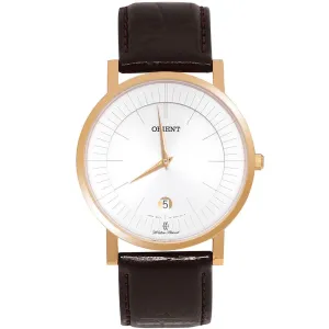 Orient Men's Quartz Watch - Classic White Dial Brown Leather Strap Date | FGW01008W0