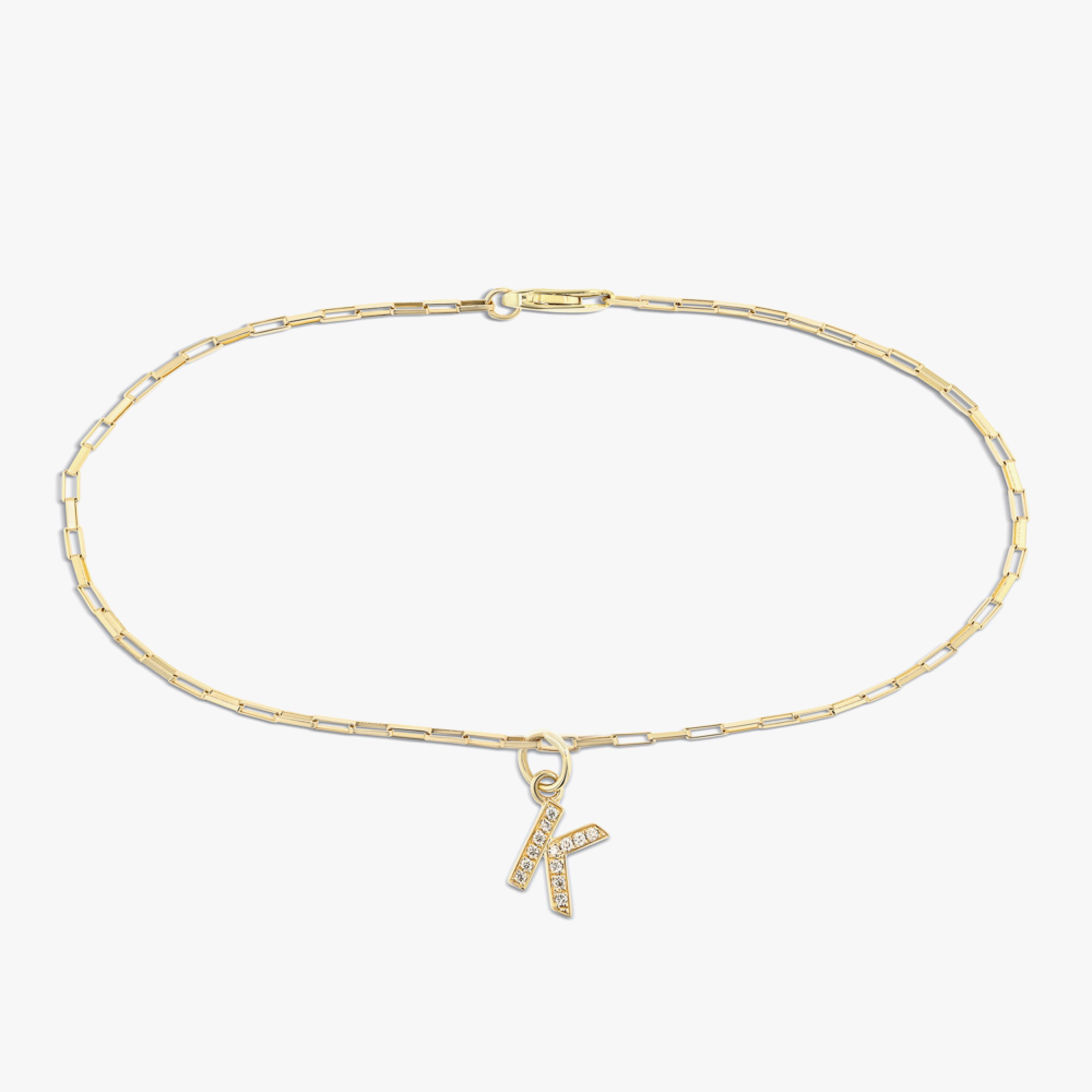 Diamond Accent Round Lab Grown Diamond Box Chain Initial Bracelet  - 7 Inches Laser Cutouts