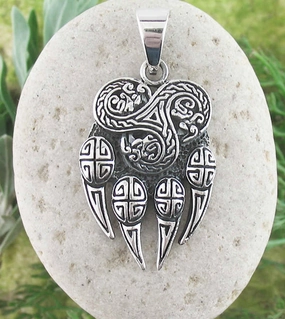 Ornate Celtic Knot Wolf Paw Pendant With Triskele, Oxidized Personalized Ornament Fashion Accessory