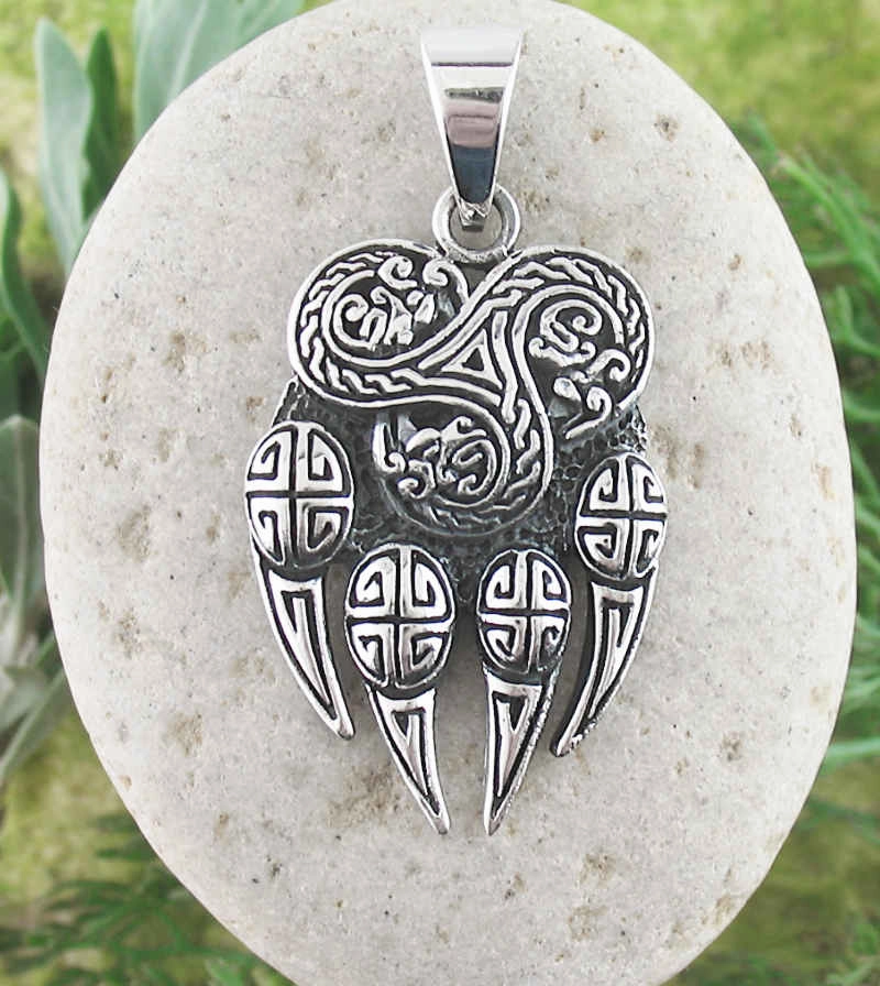 Ornate Celtic Knot Wolf Paw Pendant With Triskele, Oxidized Personalized Ornament Fashion Accessory