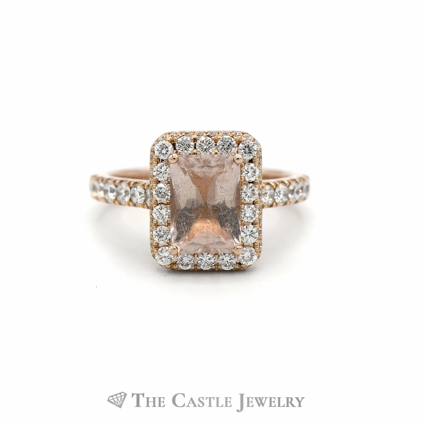 Handmade Gift Rough texture Neil Lane Radiant Cut Morganite Ring with 1cttw Diamond Accents in 14k Rose Gold