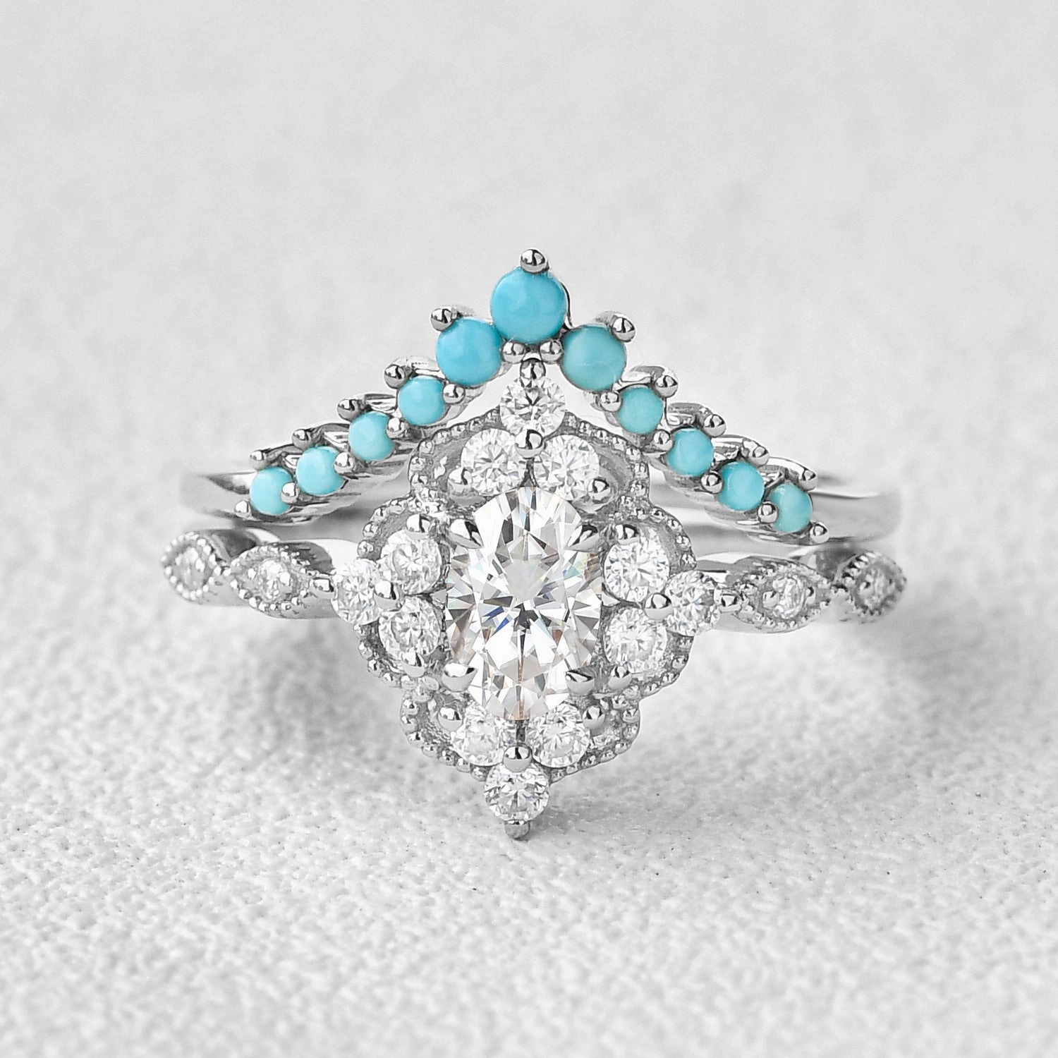 Lux Appeal 1.0ct Bohemian Moissanite Vintage Halo Ring Set 2pcs