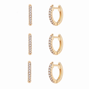 18K Gold Plated 3 Pack Cubic Zirconia Huggie Cuff Earrings Exquisite Item