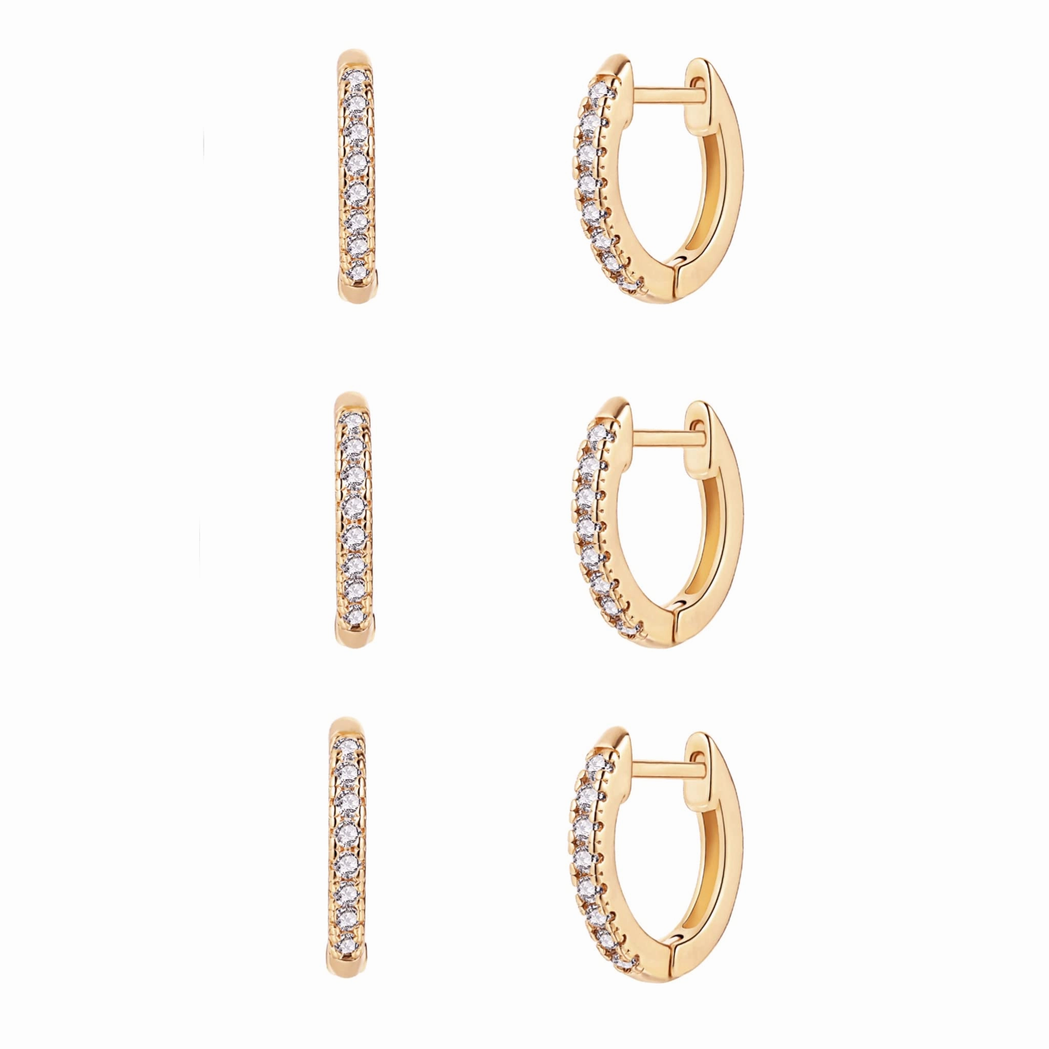 18K Gold Plated 3 Pack Cubic Zirconia Huggie Cuff Earrings Exquisite Item