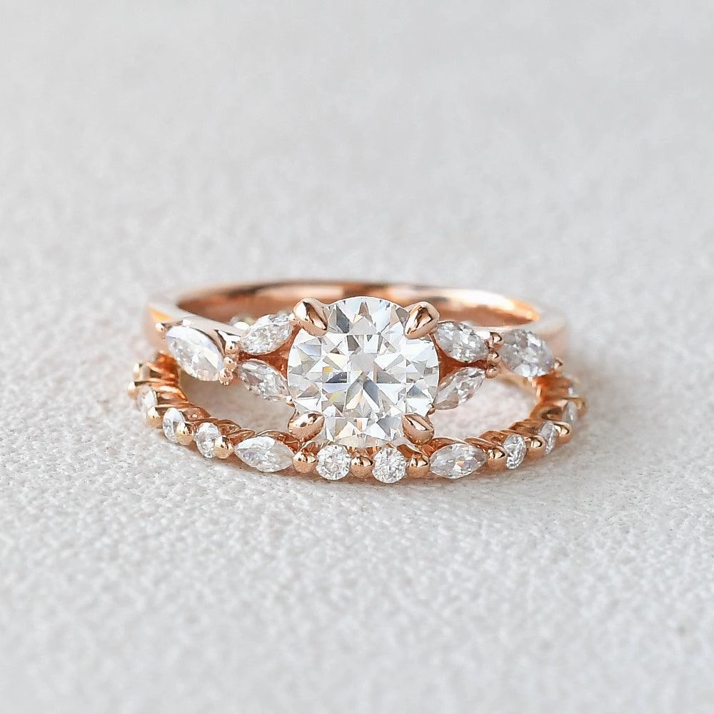 1.0ct Round Cut Moissanite Staccato Cluster Ring Set 2pcs Luxury Mood Vintage Accent