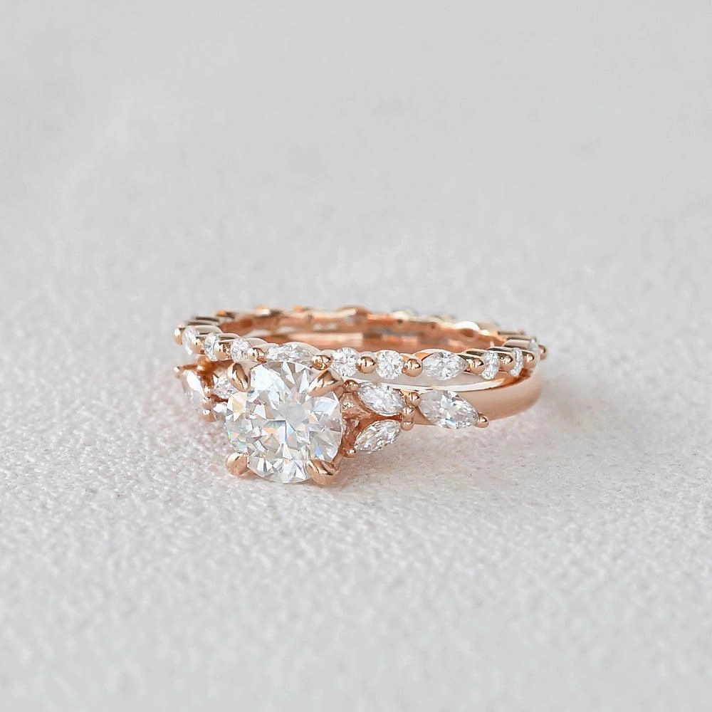 1.0ct Round Cut Moissanite Staccato Cluster Ring Set 2pcs Luminous Sparkle Distinctive pieces