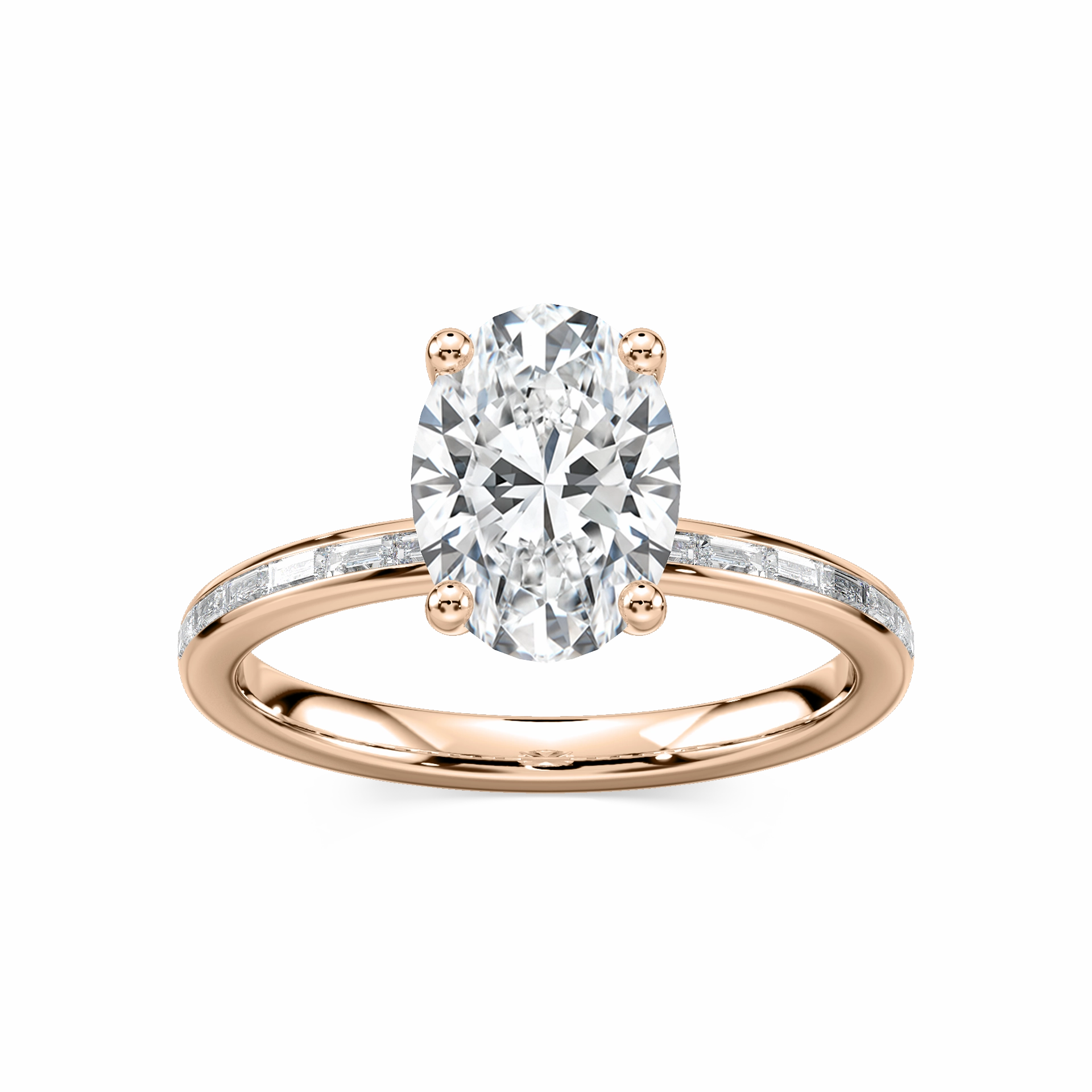 Travel Gift Clea Oval Lab Grown Diamond Channel Set Baguette Side Stone Engagement Ring