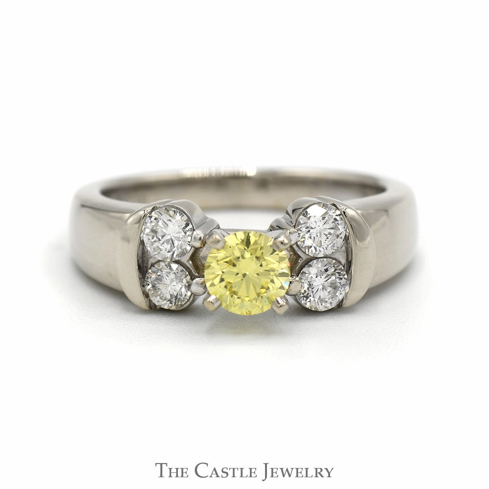 Yellow Diamond Ring with White Diamond Accents in 14k White Gold Contemporary Item
