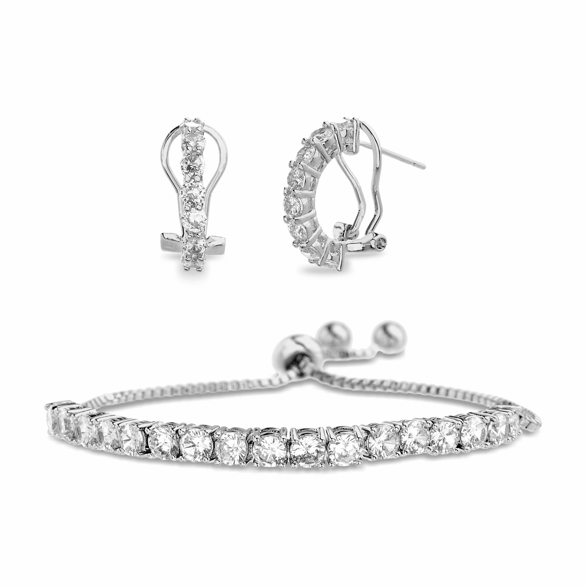 Lesa Michele Cubic Zirconia Adjustable Tennis Bracelet and Hoop Earring Set Elegant Vibe