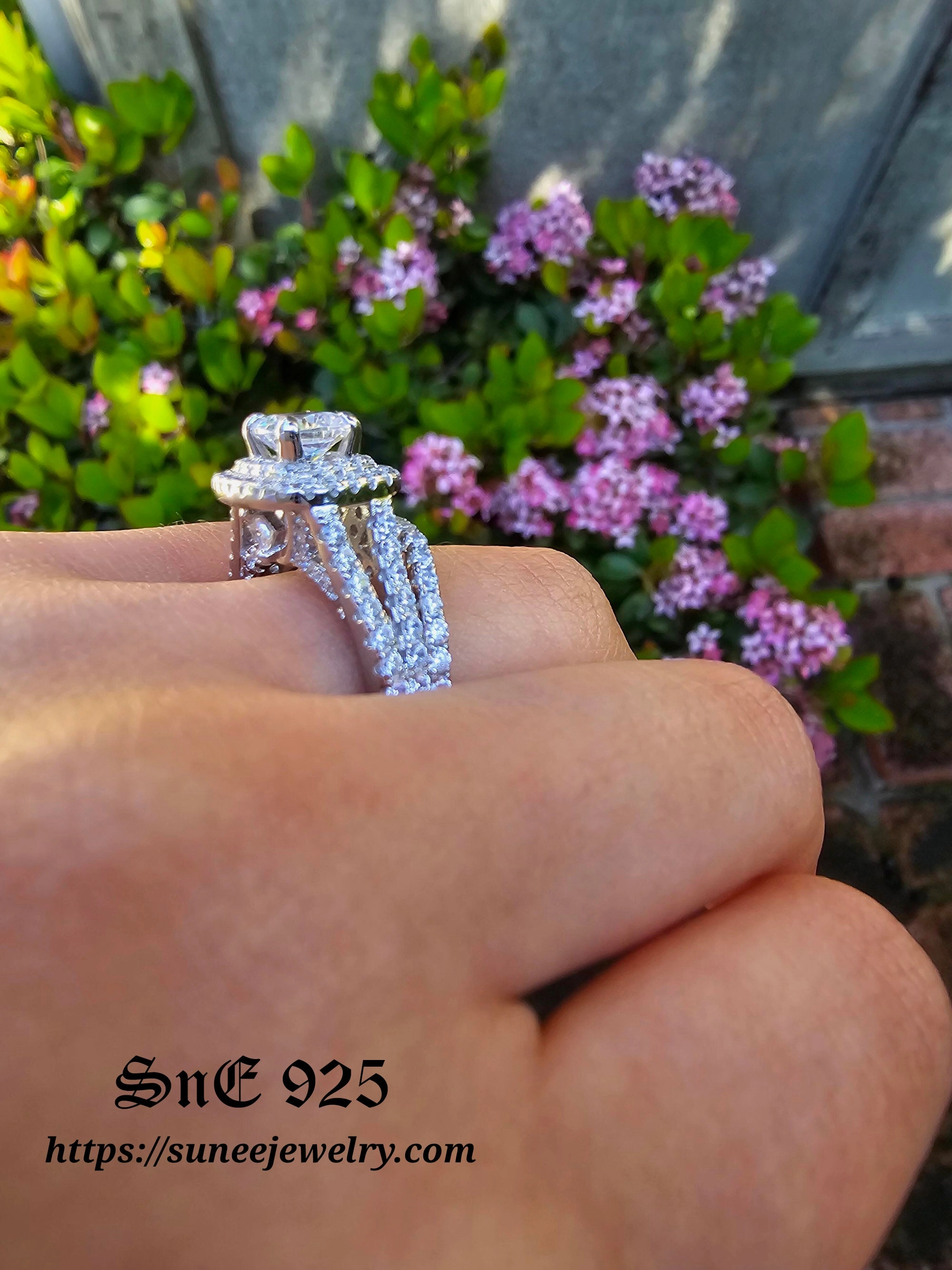 2.75ct Double Halo Cushion Wedding Ring Set Engagement Ring Diamond Simulated 925 Sterling Silver Bridal Set Ring SKU:00151 Durable Article