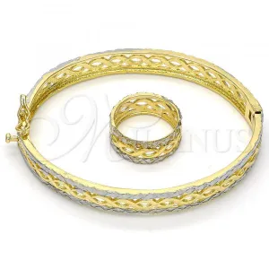Oro Laminado Set Bangle, Gold Filled Style Diamond Cutting Finish, Two Tone, 13.99.0002.05.07 (09 MM Thickness, Size 7)