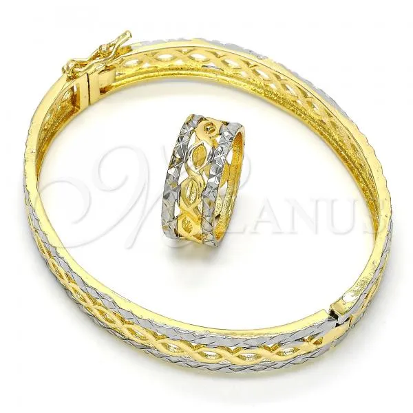 Oro Laminado Set Bangle, Gold Filled Style Diamond Cutting Finish, Two Tone, 13.99.0002.05.07 (09 MM Thickness, Size 7)