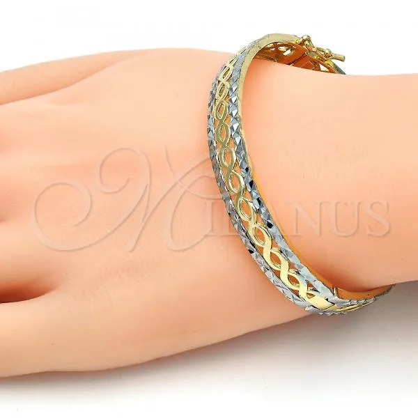 Oro Laminado Set Bangle, Gold Filled Style Diamond Cutting Finish, Two Tone, 13.99.0002.05.07 (09 MM Thickness, Size 7)