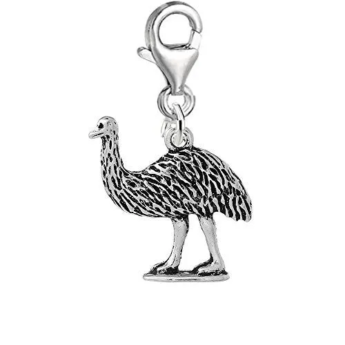Ostrich Bird Clip on Pendant Charm for Bracelet or Necklace