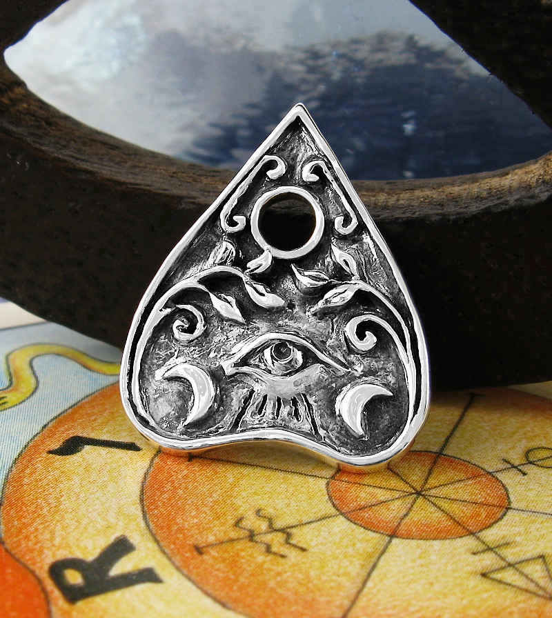 Sophisticated Accent Ouija Planchette Pendant With Crescent Moons and Eye, 100% Handmade