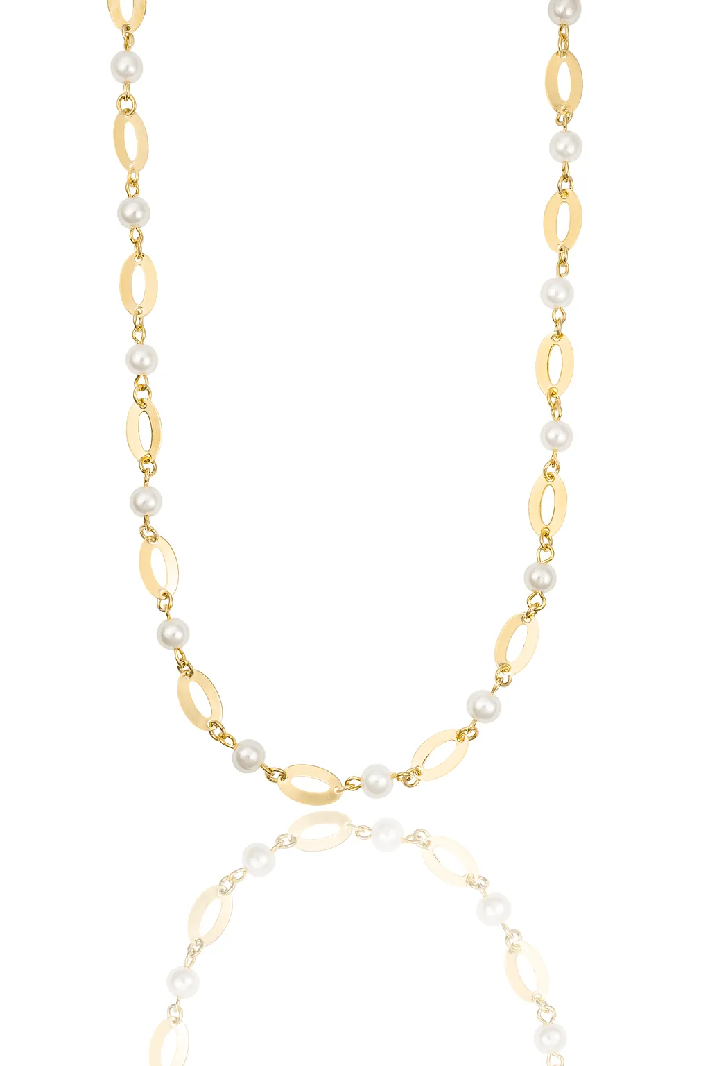 Oval Charm Link Pearl Bracelet (F11A/I85)