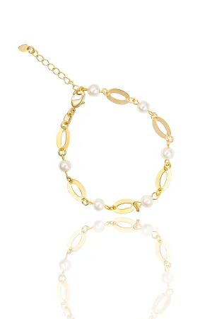 Oval Charm Link Pearl Bracelet (F11A/I85)