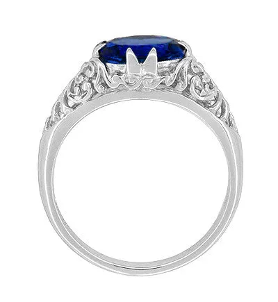 Oval Lab Created Blue Sapphire Filigree Edwardian Promise Ring in Sterling Silver - 1.25 Carats