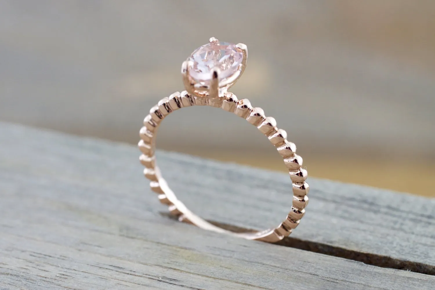 Oval Morganite Ring Bead Design Gold Band  ASPER1430029