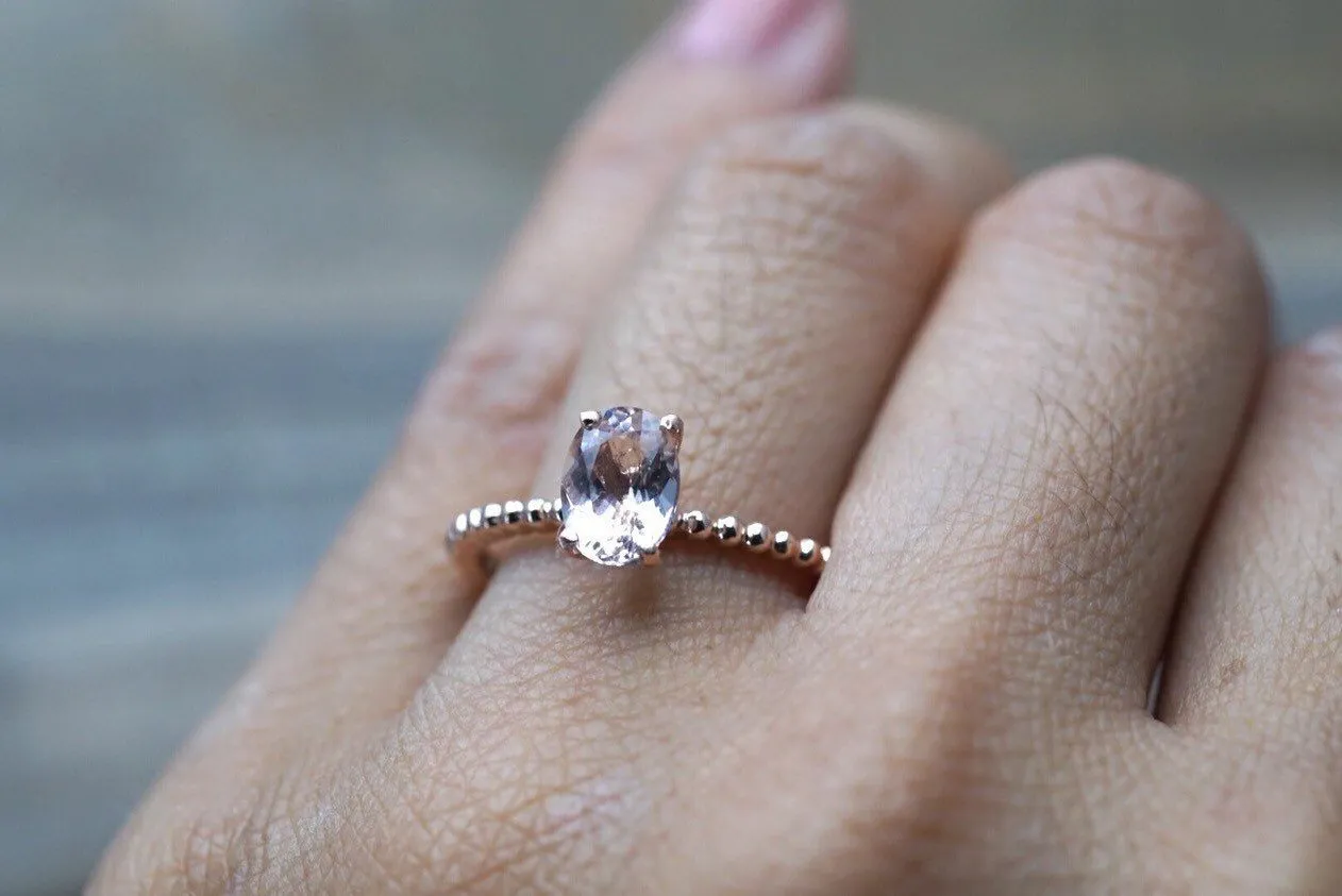Oval Morganite Ring Bead Design Gold Band  ASPER1430029
