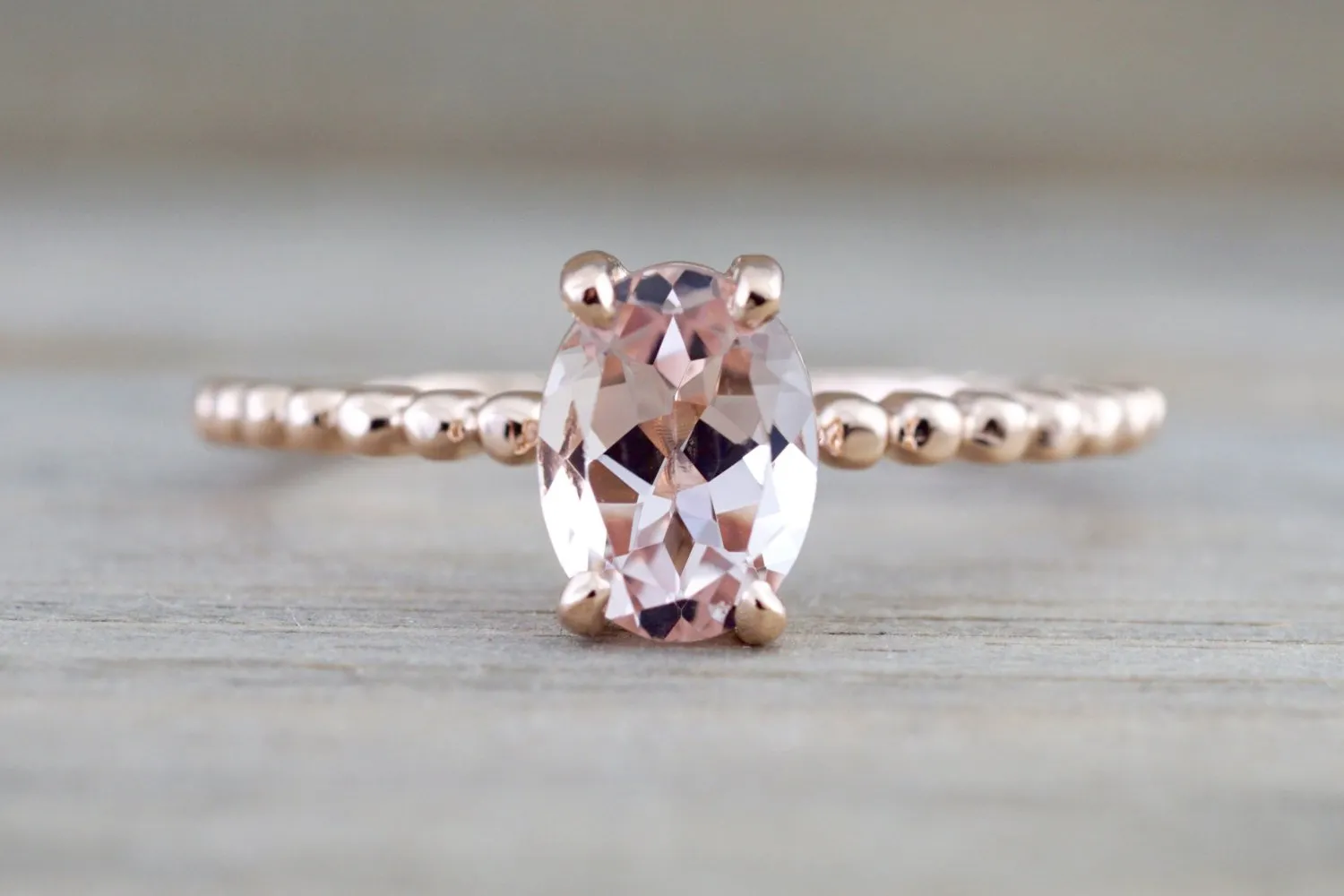 Oval Morganite Ring Bead Design Gold Band  ASPER1430029