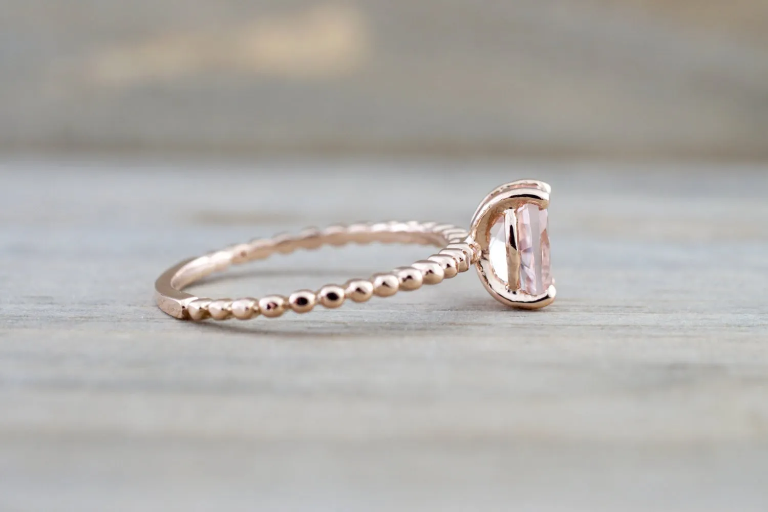 Oval Morganite Ring Bead Design Gold Band  ASPER1430029