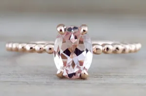 Oval Morganite Ring Bead Design Gold Band  ASPER1430029