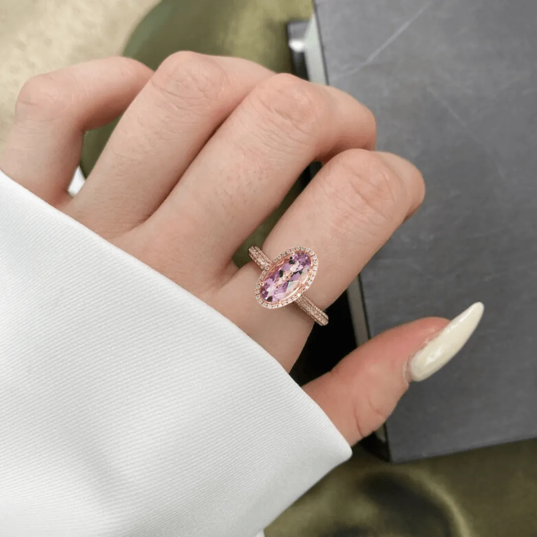 Oval Pink Amethyst Halo Ring