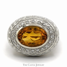 Oval Citrine Ring with Illusion Set Diamond Halo in 14k Yellow Gold Setting Imperial Measure