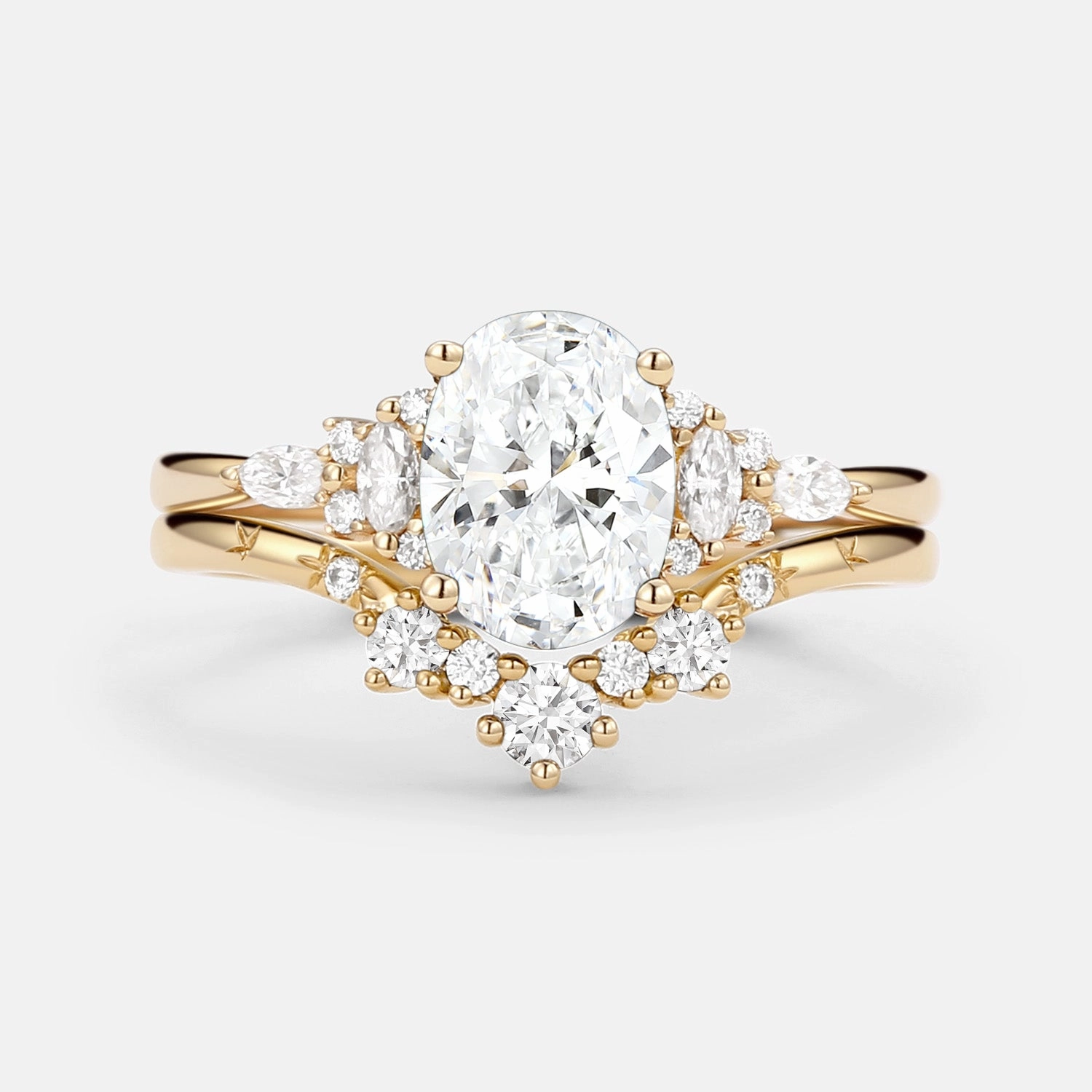 Oval Cut Lab Grown Diamond Engagement Ring Sets 2pcs Understated Spark