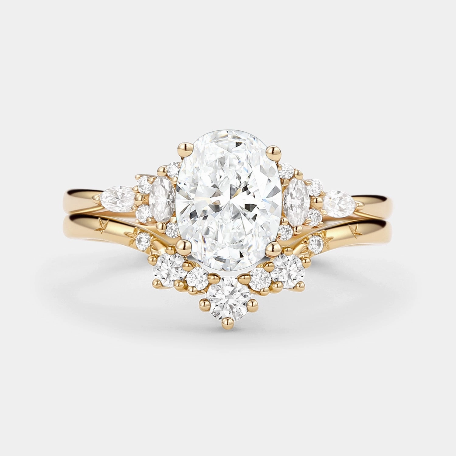 Oval Cut Lab Grown Diamond Engagement Ring Sets 2pcs Timeless Edge Elegant Finish