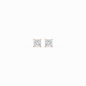 Bright Piece Princess Lab Grown Diamond Classic Four Prong Basket Threaded Stud Earrings