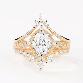 Distinct Look Oval Lab Grown Diamond Signature Vintage Ring Set 3pcs - Charlotte