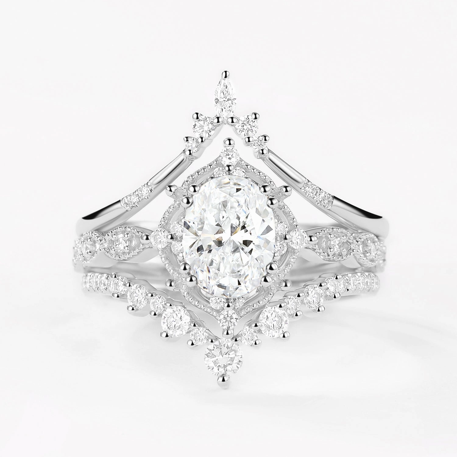 Refined Gifts Cocktail Hour Oval Lab Grown Diamond Signature Vintage Ring Set 3pcs - Charlotte