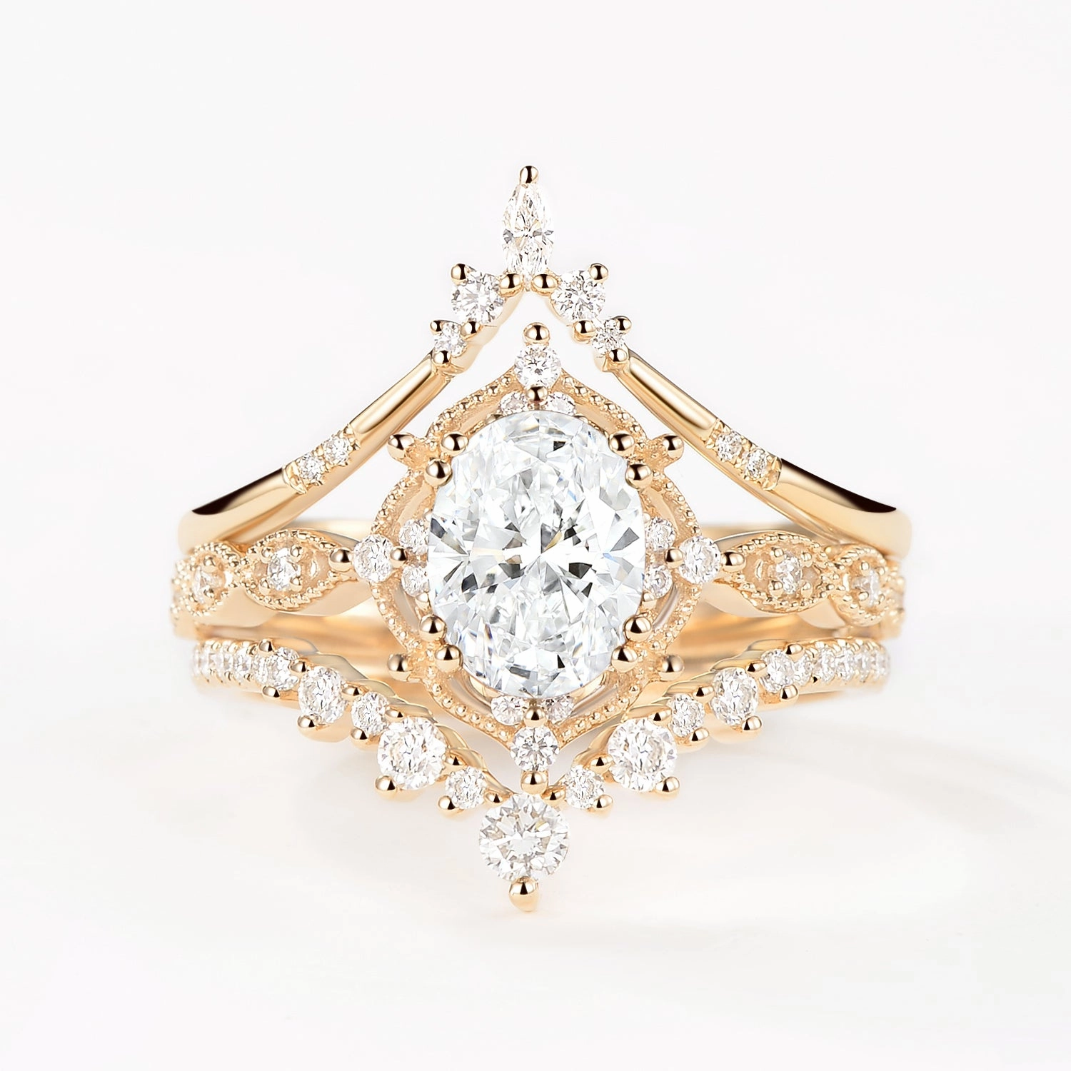 Oval Lab Grown Diamond Signature Vintage Ring Set 3pcs - Charlotte Delicate Piece Exclusive Style