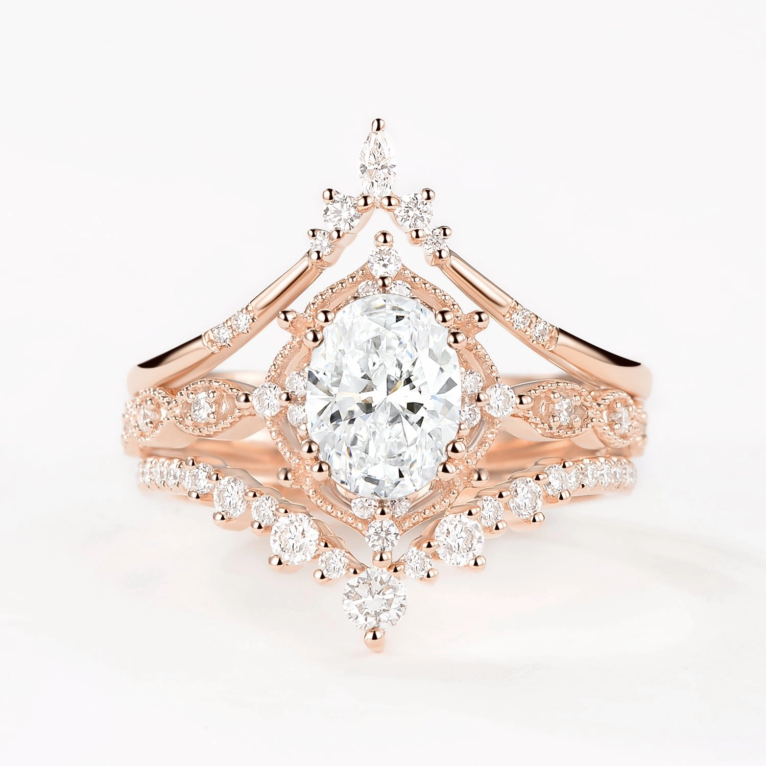 Alluring Touch Special Gift Oval Lab Grown Diamond Signature Vintage Ring Set 3pcs - Charlotte