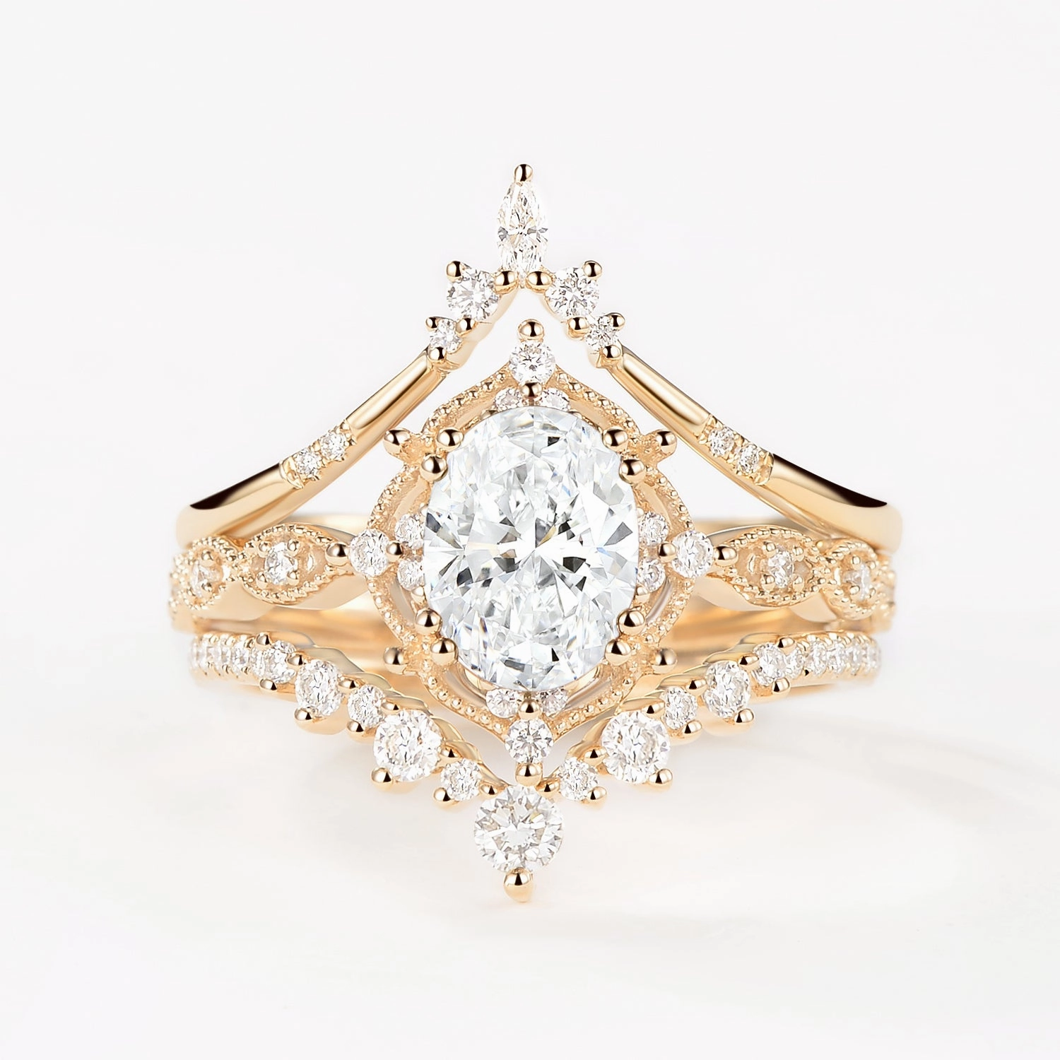 Distinct Look Oval Lab Grown Diamond Signature Vintage Ring Set 3pcs - Charlotte