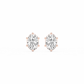 Simple Embellishment Polished Appearance Oval Lab Grown Diamond Six Prong Basket Stud Earrings