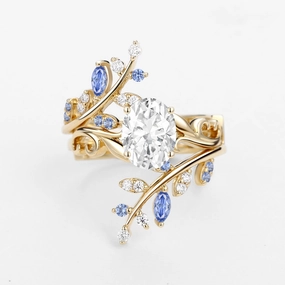 Oval Shaped Vine Moissanite Engagement Ring Sets 2PCS - Talasi Exquisite Style