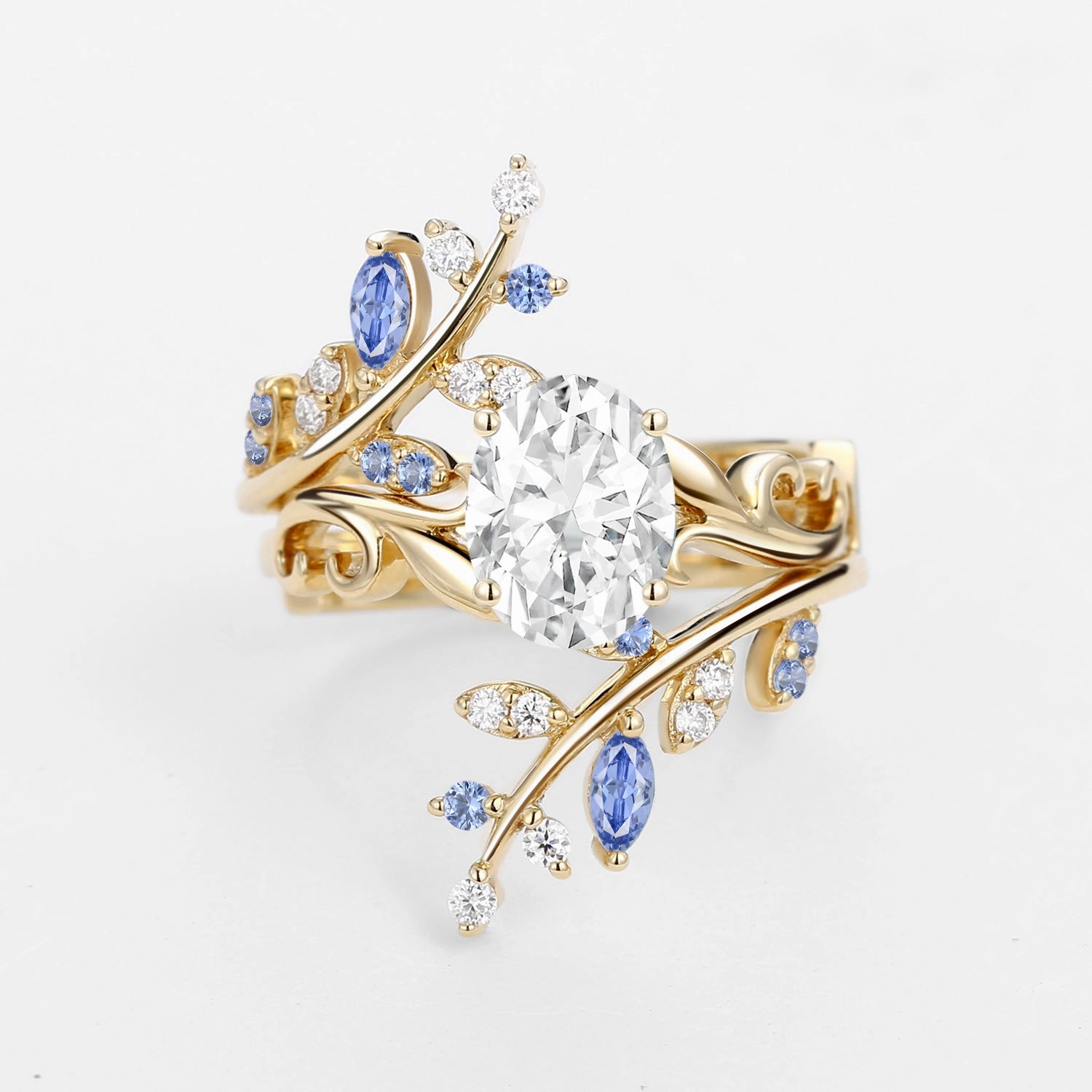 Oval Shaped Vine Moissanite Engagement Ring Sets 2PCS - Talasi Exquisite Style