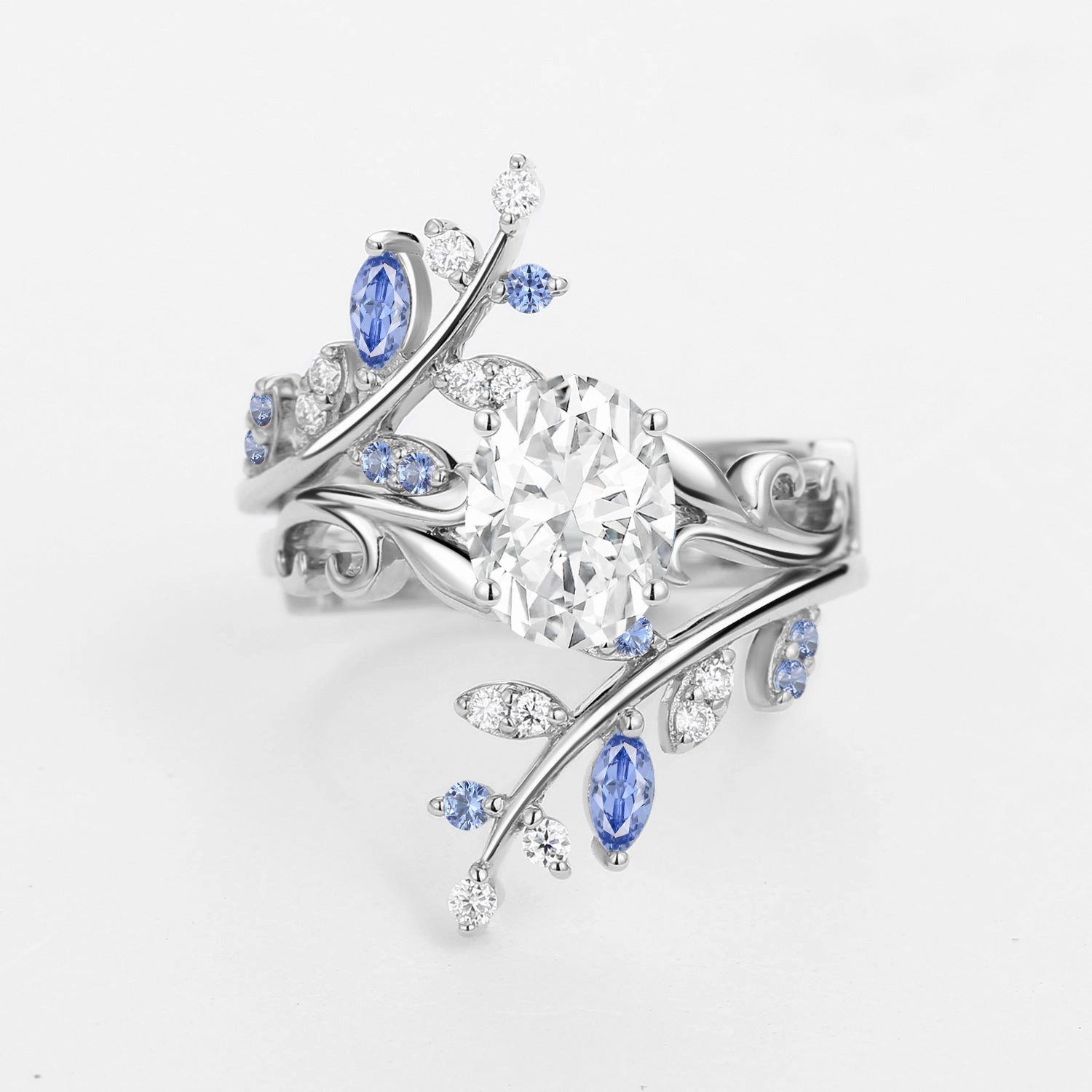 Bold Feature Shiny Craft Oval Shaped Vine Moissanite Engagement Ring Sets 2PCS - Talasi