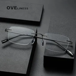 Oveliness Unisex Rimless Square Titanium Eyeglasses 80965