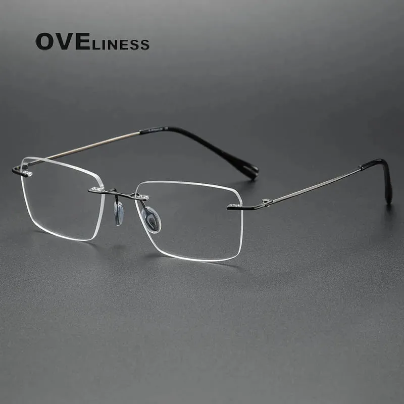Oveliness Unisex Rimless Square Titanium Eyeglasses 80965