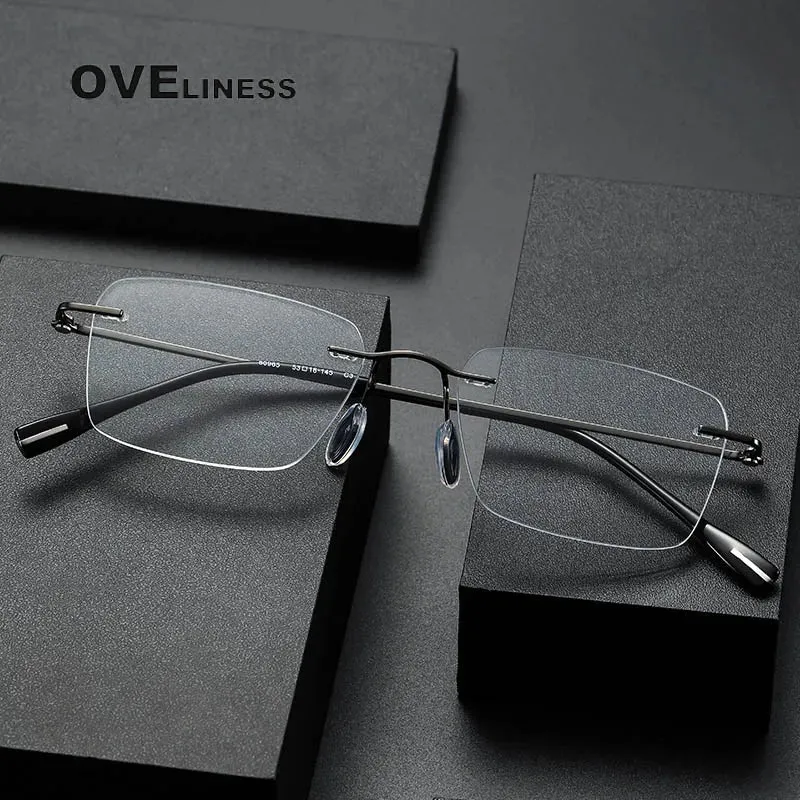 Oveliness Unisex Rimless Square Titanium Eyeglasses 80965