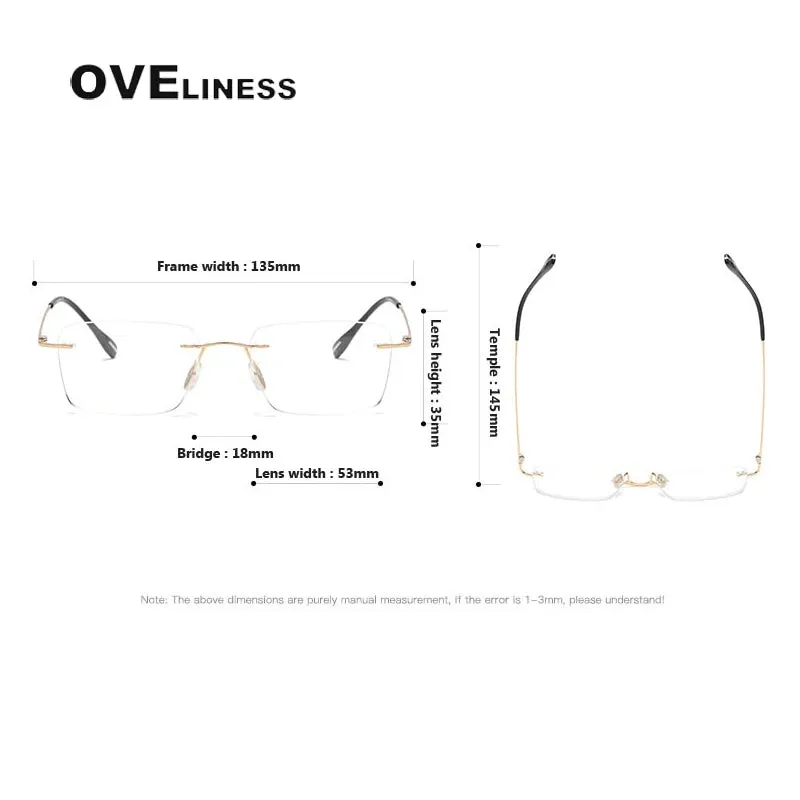 Oveliness Unisex Rimless Square Titanium Eyeglasses 80965