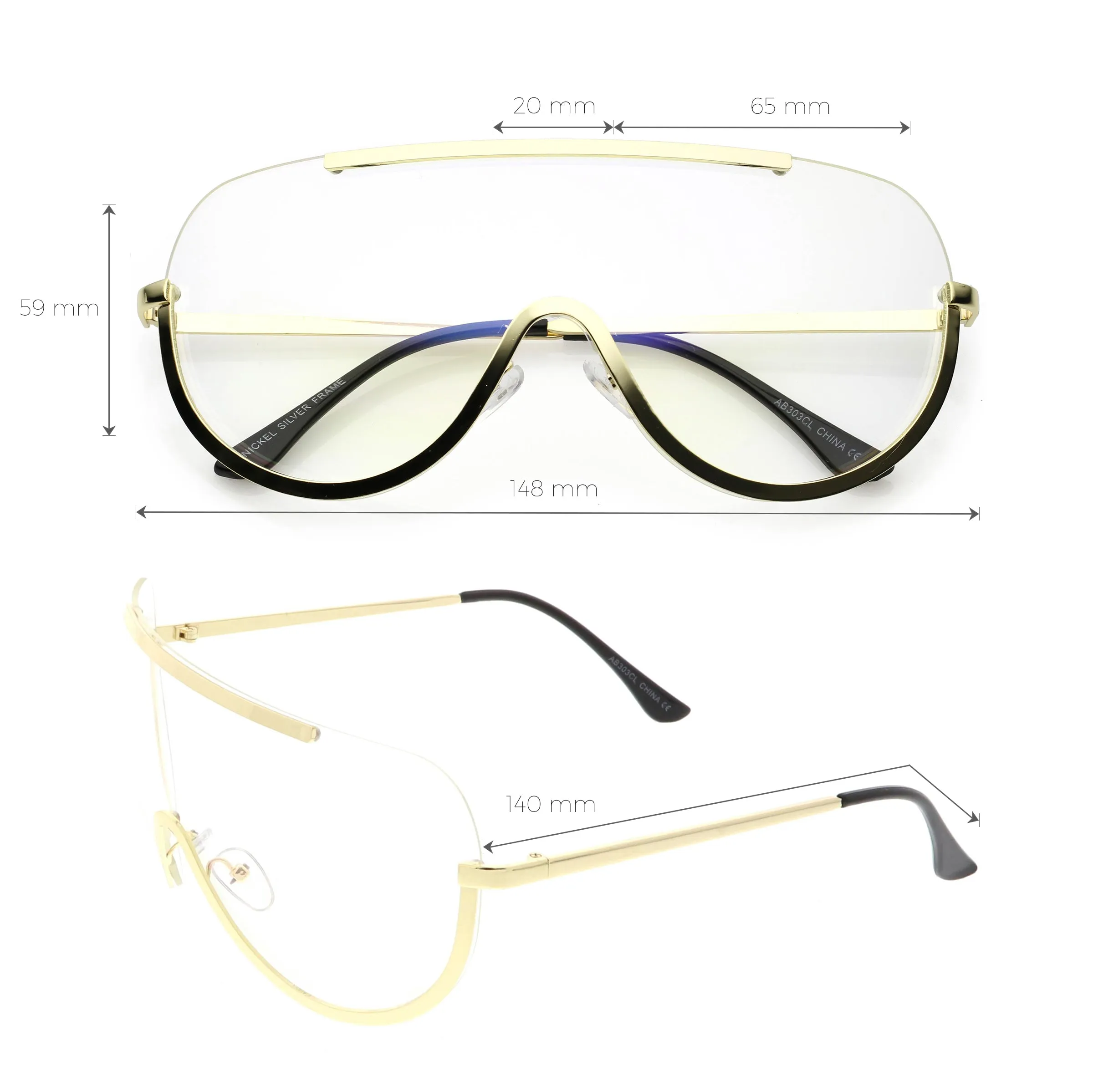 Oversize Semi Rimless Metal Trim Shield Blue Light Glasses C460