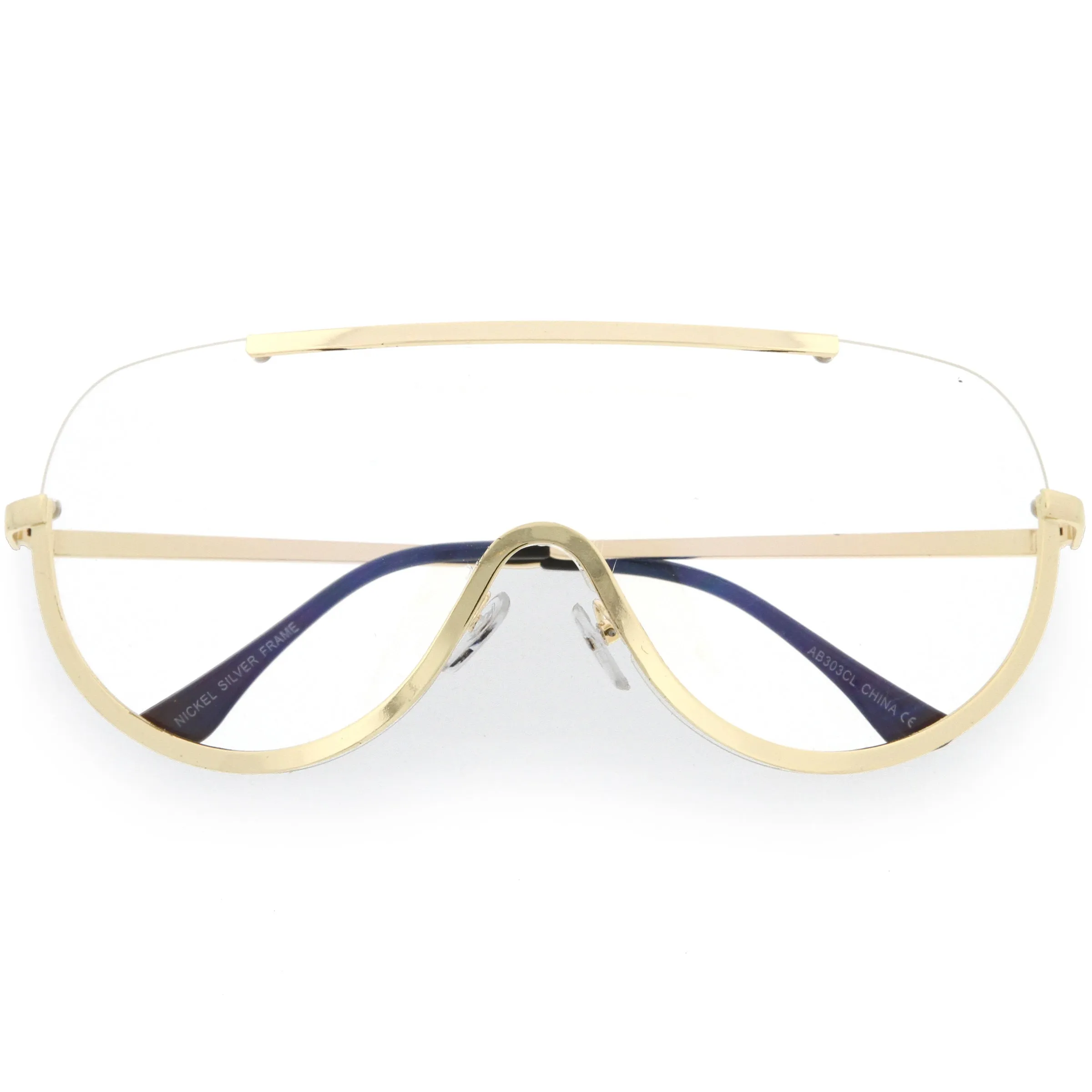 Oversize Semi Rimless Metal Trim Shield Blue Light Glasses C460