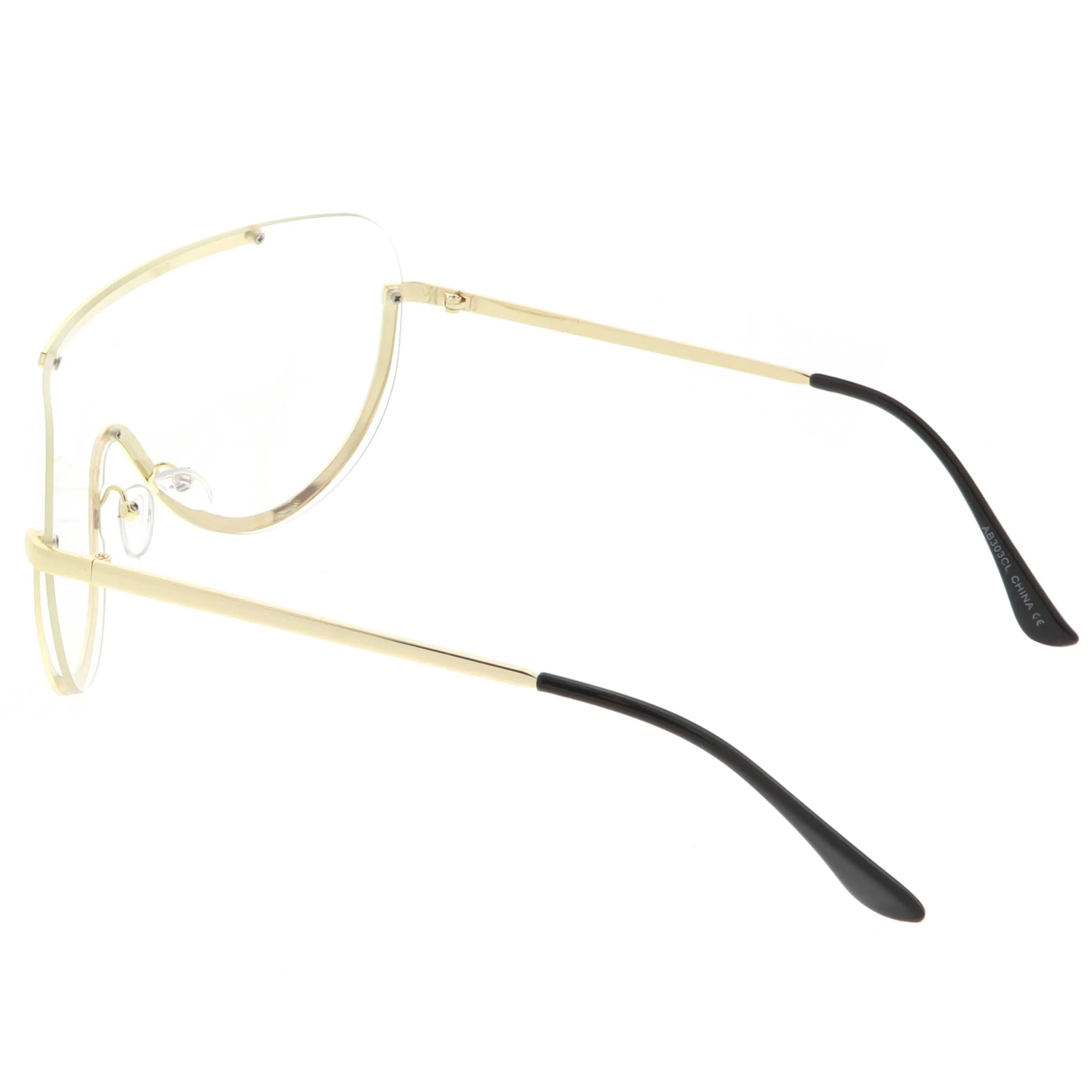 Oversize Semi Rimless Metal Trim Shield Blue Light Glasses C460
