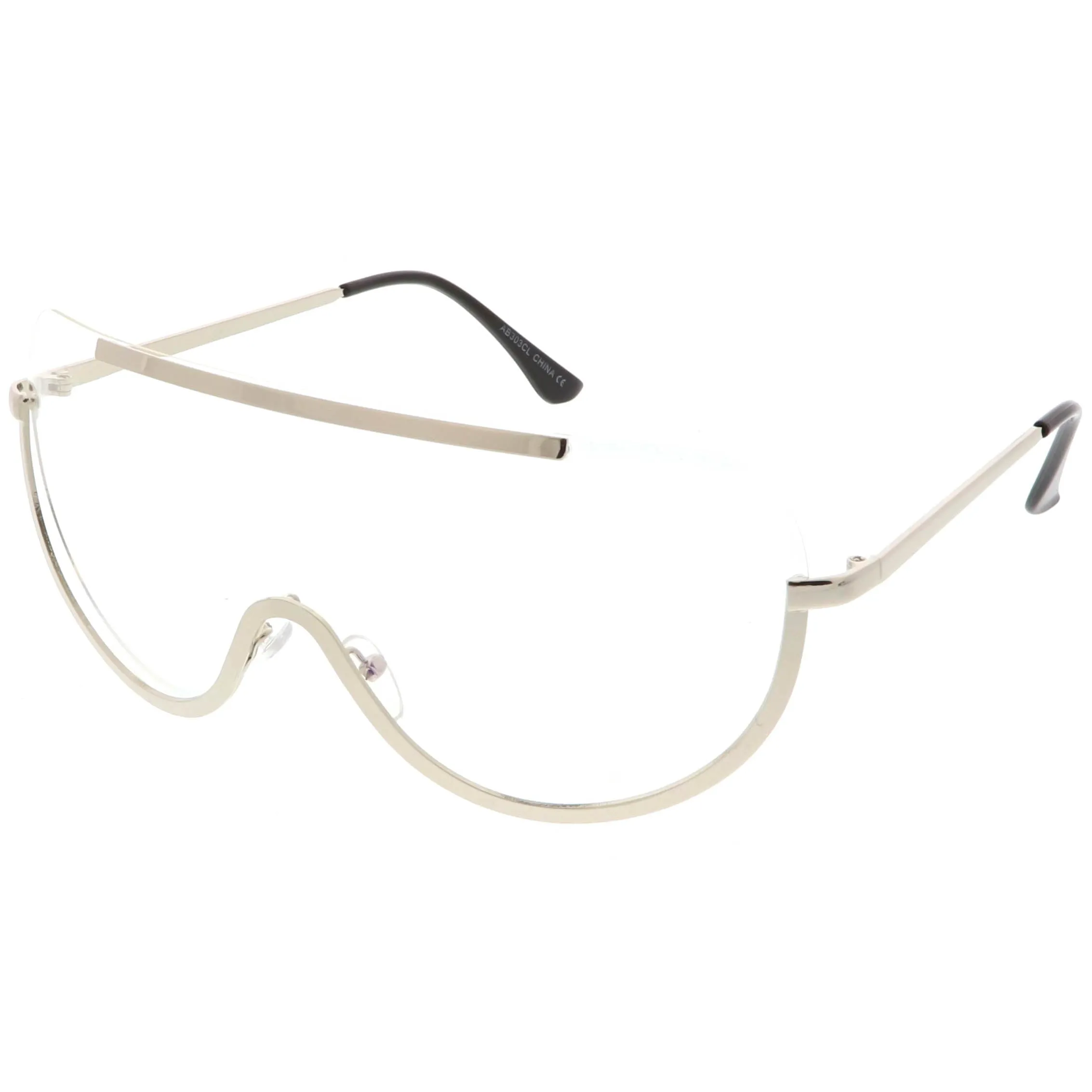 Oversize Semi Rimless Metal Trim Shield Blue Light Glasses C460